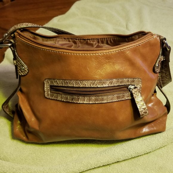 nicole by Nicole Miller Cognac Shoulder Bag with Snake Skin detail - Picture 5 of 16